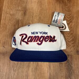 Vintage New York Rangers Snapback Hat Sports Specialties Script NHL White NWT